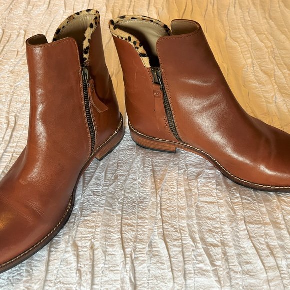 Joules Tan Leather Ankle Boots with leopard trim - Picture 3 of 11